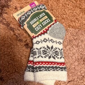 Double Layer Aloe Infused Airplus Gray and Red Cozy Socks